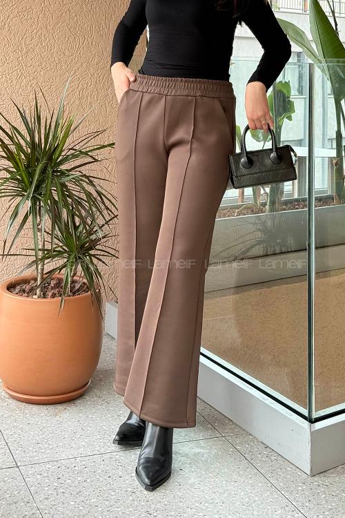 Lamelif Çımalı Scuba Pantolon Acı Kahve