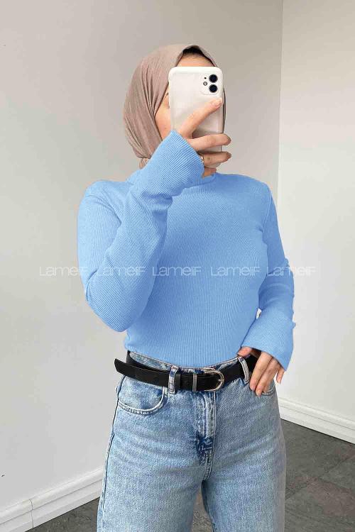 Lamelif Balıkçı Yaka Fitilli Body Bebe Mavisi