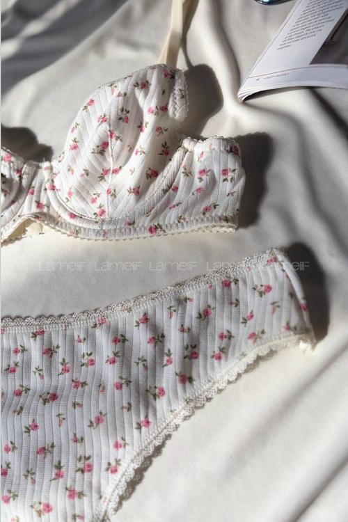 Lamelif Kaşkorsen Desenli Pamuk Sütyen Takım