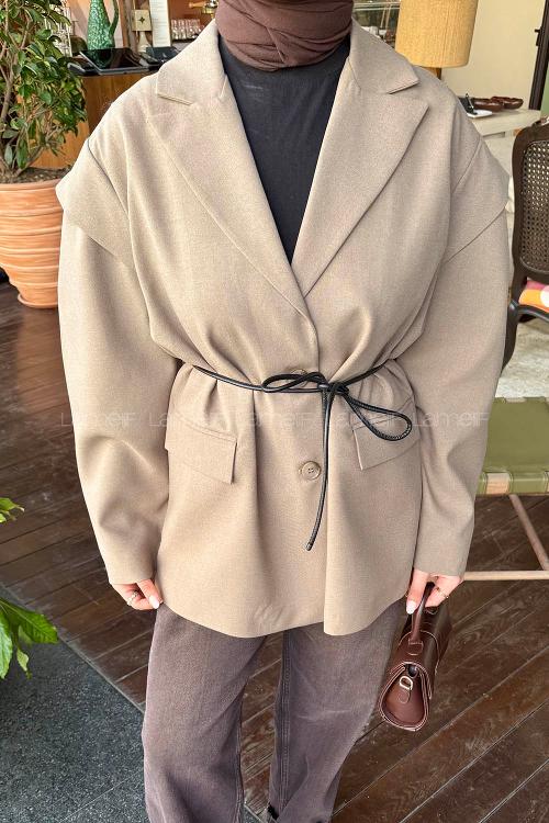 Lamelif Kol Detaylı Oversize Ceket Toprak