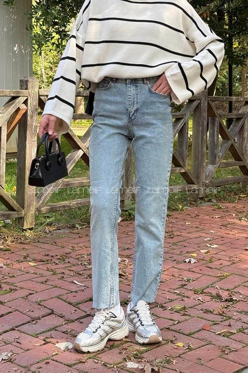 Blue-4 Denim Normal Waist Denim Pants