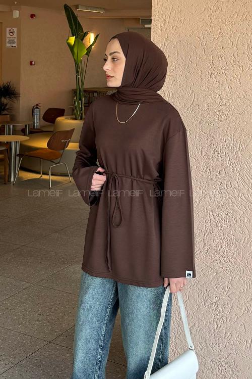 Lamelif Bağlama Detaylı Oysho Sweat Acı Kahve