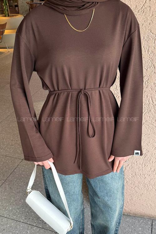 Lamelif Bağlama Detaylı Oysho Sweat Acı Kahve