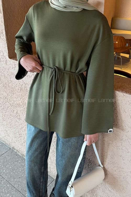 Lamelif Bağlama Detaylı Oysho Sweat Haki