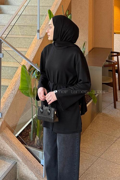 Lamelif Bağlama Detaylı Oysho Sweat Siyah