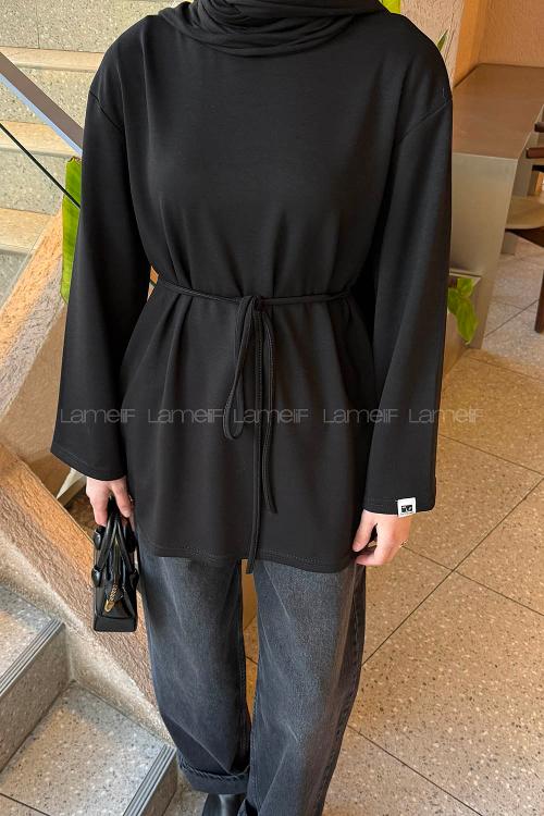 Lamelif Bağlama Detaylı Oysho Sweat Siyah