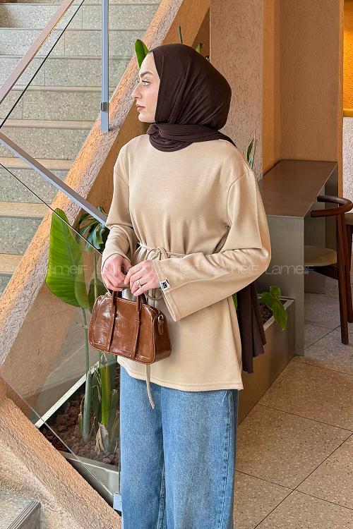 Lamelif Bağlama Detaylı Oysho Sweat Sütlü Kahve