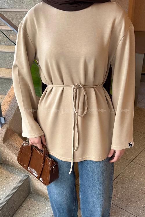 Lamelif Bağlama Detaylı Oysho Sweat Sütlü Kahve