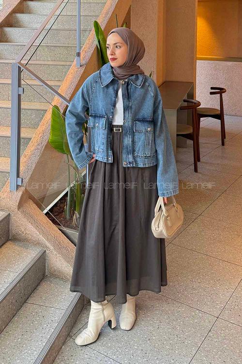 Lamelif Çıtçıtlı Denim Ceket Kot Mavisi