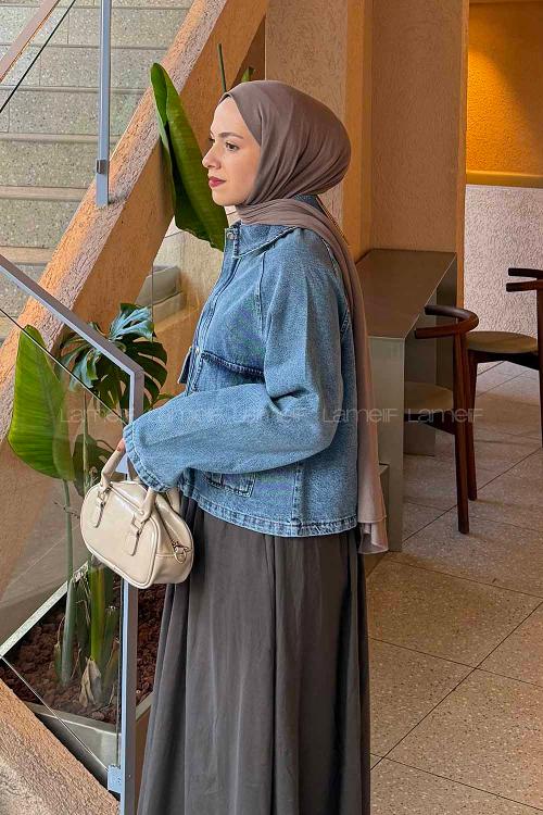 Lamelif Çıtçıtlı Denim Ceket Kot Mavisi