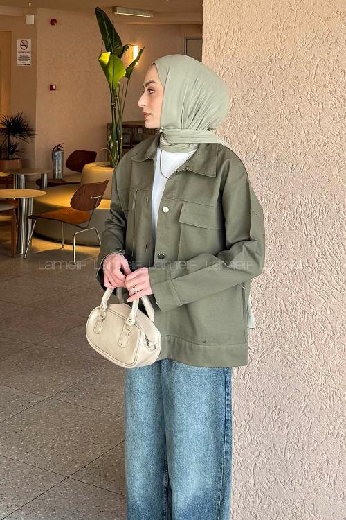 Lamelif Kapak Cepli Gömlek Haki