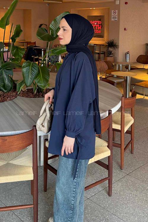 Lamelif Kol Detaylı Gömlek Lacivert