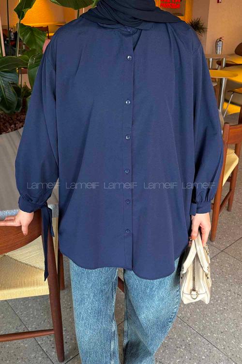 Lamelif Kol Detaylı Gömlek Lacivert