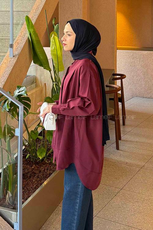 Lamelif Manşeti Biyeli Tunik Bordo