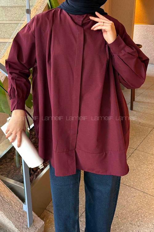 Lamelif Manşeti Biyeli Tunik Bordo