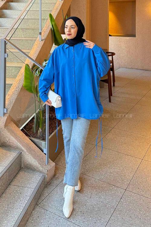 Lamelif Oversize Gömlek Saks Mavisi