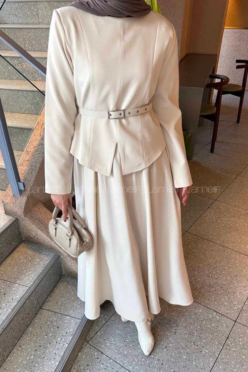 Lamelif Yırtmaç Detaylı Takım Taş Rengi