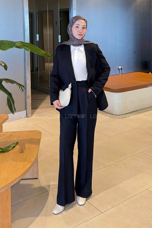 Lamelif Pens Detaylı Gizli Cep Ceket Siyah