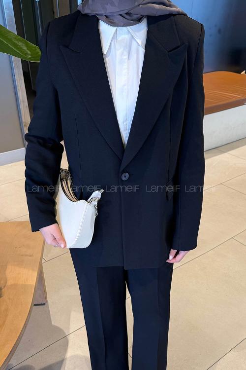 Lamelif Pens Detaylı Gizli Cep Ceket Siyah