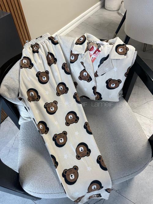 Cream-5 Crew Neck Long Arm Without Accessories Combed Fabric Regular Trousers Comfortable Pyjamas