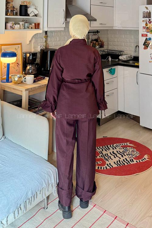 Lamelif Bağlama Detaylı Etekli Takım Mürdüm