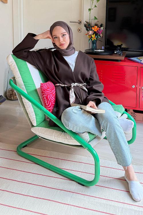 Lamelif Kemerli Tesettür Ceket Kahverengi