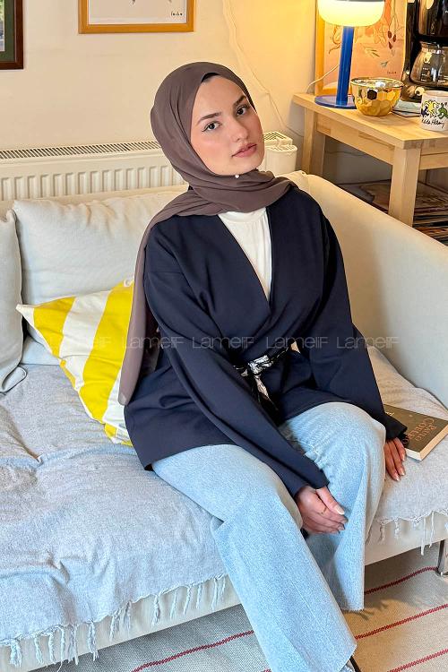 Lamelif Kemerli Tesettür Ceket Lacivert