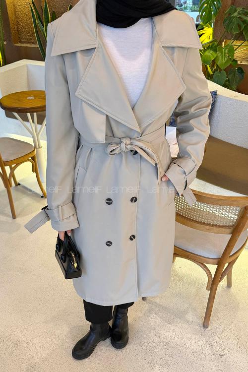 Lamelif Klasik Kuşaklı Trenç Taş