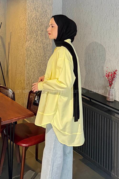 Lamelif Manşeti Biyeli Tunik Sarı