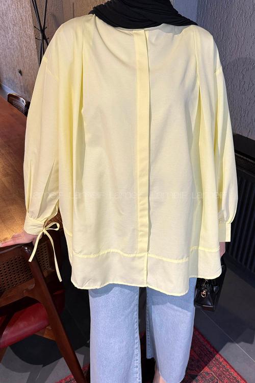 Lamelif Manşeti Biyeli Tunik Sarı