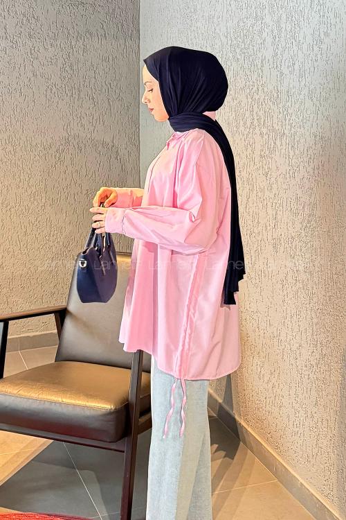 Candy Pink Shirt Collar Long Arm Cotton Unprinted Shirt