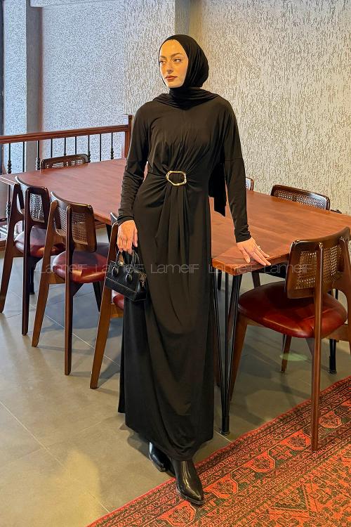 Lamelif Sandy Toka Detaylı Elbise Siyah