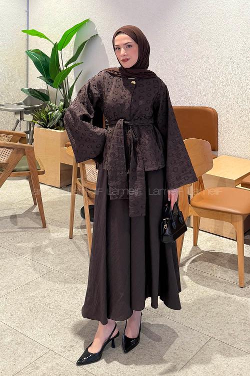 Lamelif Etekli Bağlamalı Takım Kahverengi