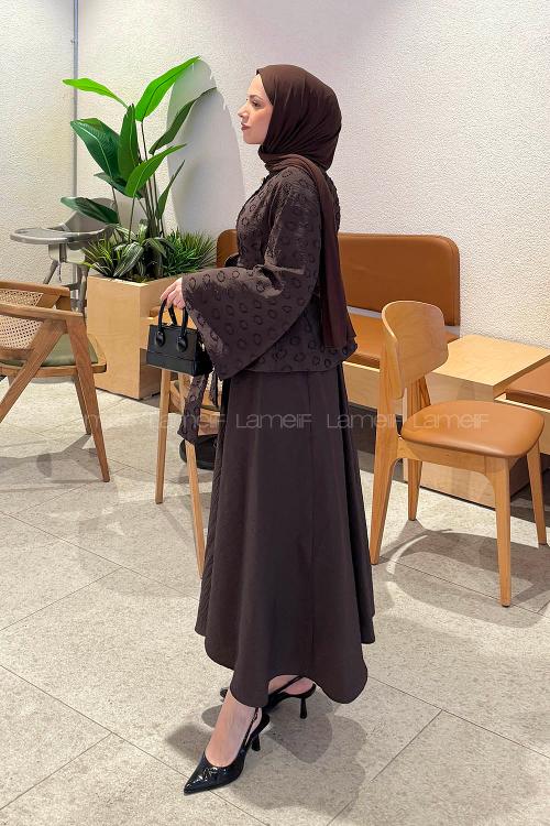 Lamelif Etekli Bağlamalı Takım Kahverengi