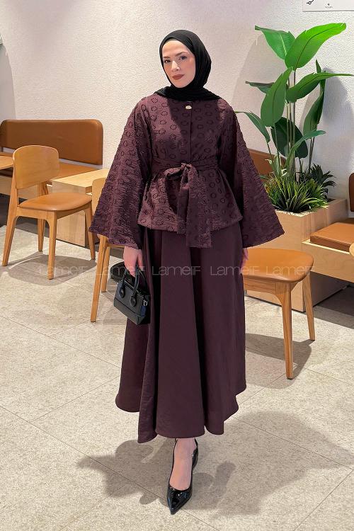 Lamelif Etekli Bağlamalı Takım Mürdüm