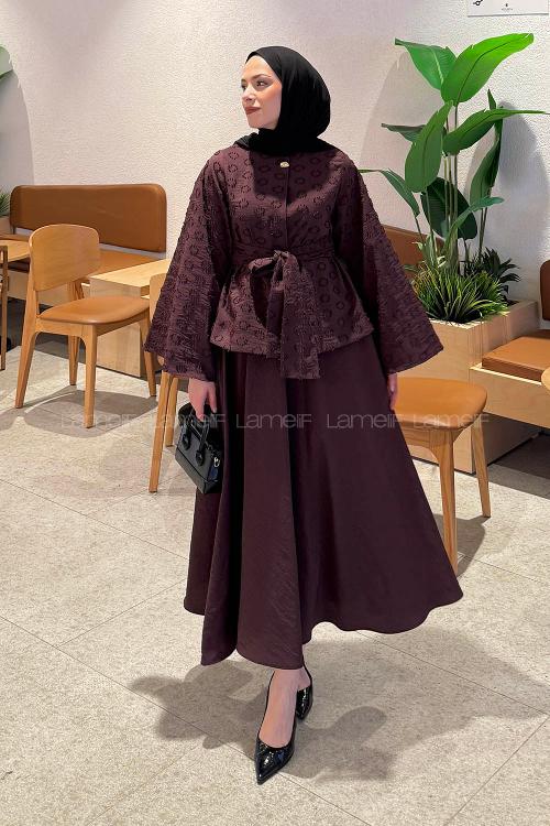 Lamelif Etekli Bağlamalı Takım Mürdüm