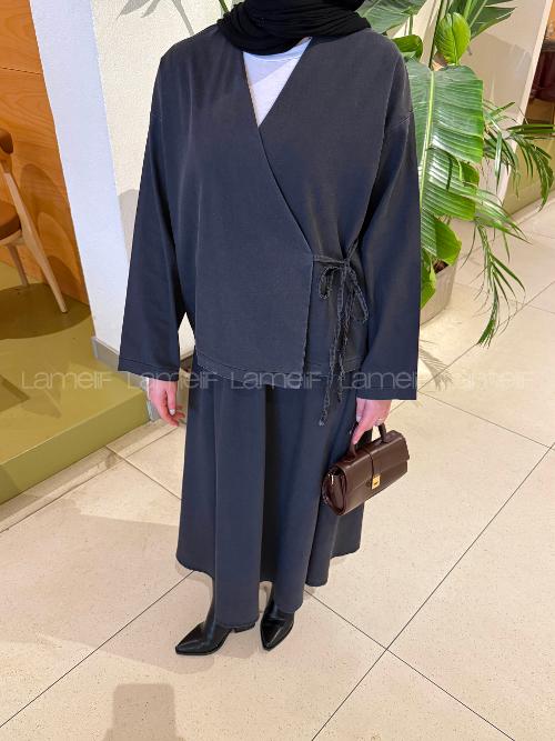 Lamelif Etekli Kimono Kot Takım Füme