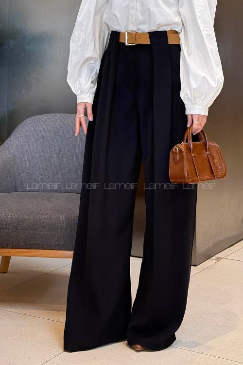 Black Polyester High Waist Material Pants