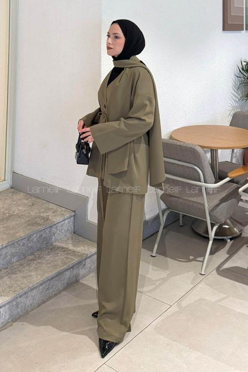 Lamelif Şallı Biyeli Takım Haki