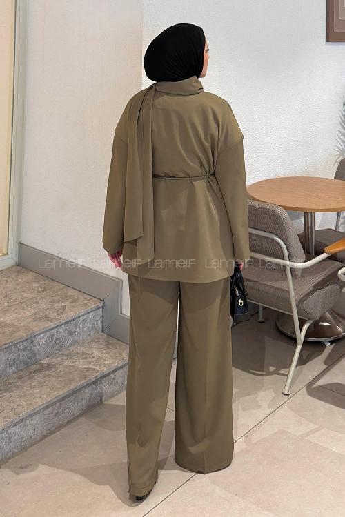 Lamelif Şallı Biyeli Takım Haki