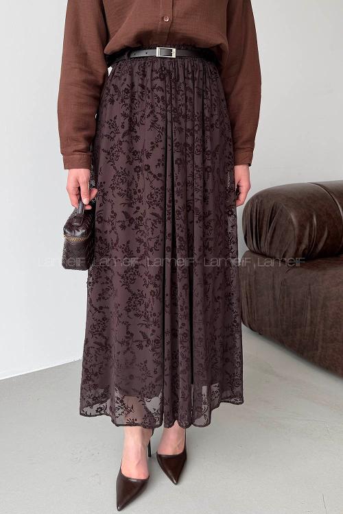 Bitter Brown Cotton Flared Skirt Skirt