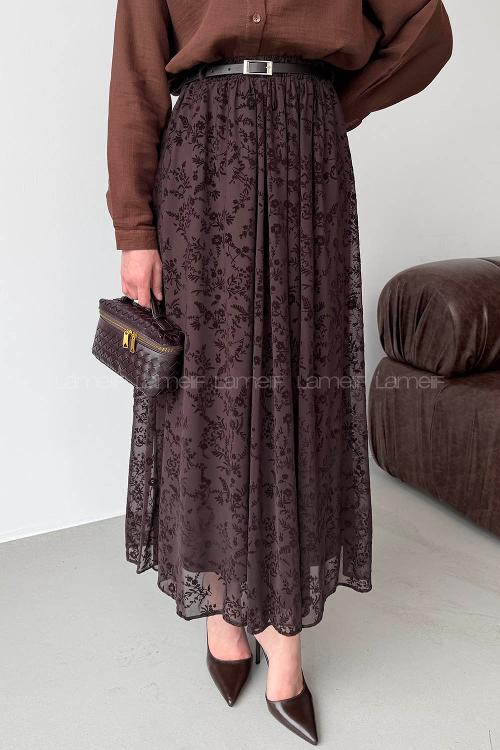 Bitter Brown Cotton Flared Skirt Skirt