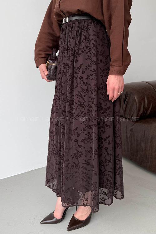 Bitter Brown Cotton Flared Skirt Skirt