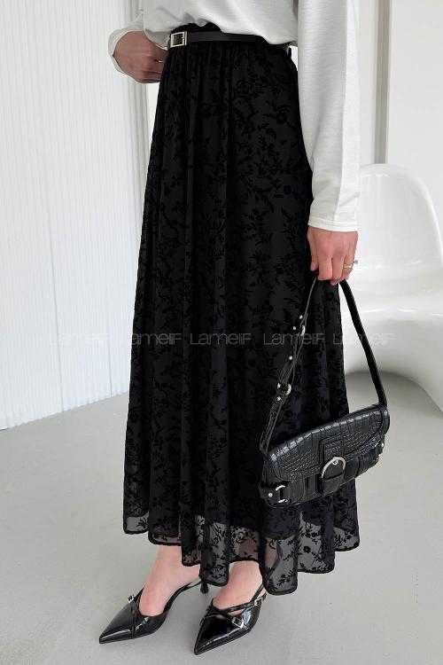 Lamelif Astarlı Tül Etek Siyah