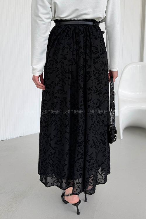 Lamelif Astarlı Tül Etek Siyah