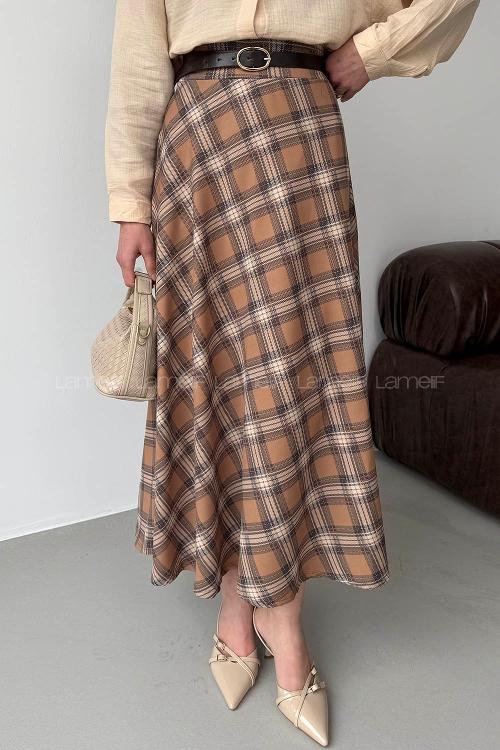 Lamelif Ekose Detay Çan Etek Hardal Sarısı