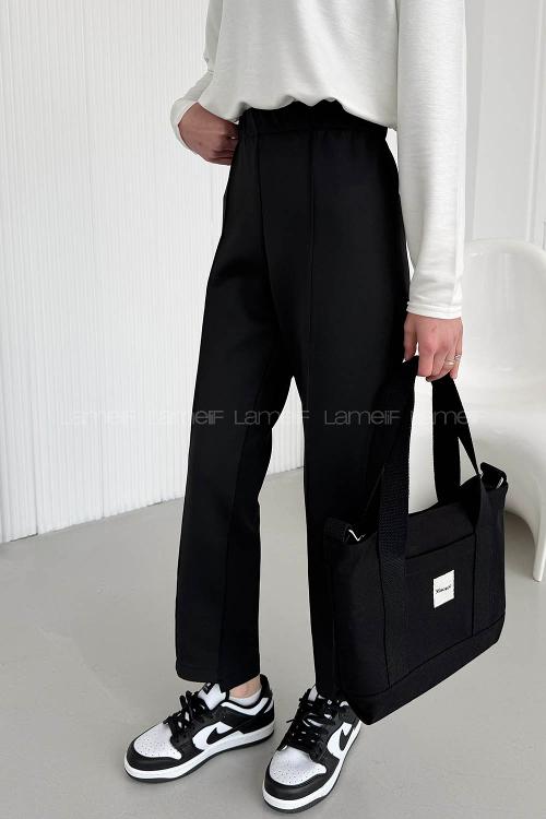 Lamelif Önü Çımalı Scuba Pantolon Siyah