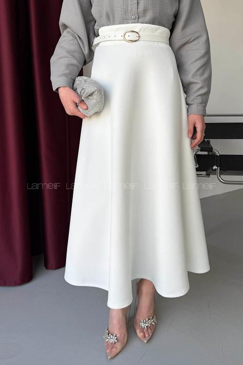 Lamelif Scuba Çan Etek Beyaz