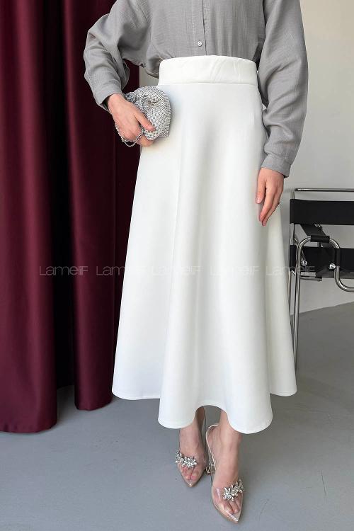 Lamelif Scuba Çan Etek Beyaz