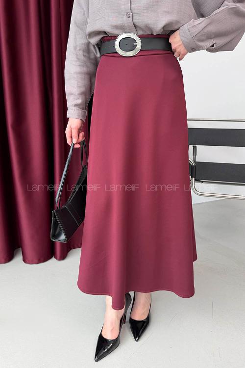 Lamelif Scuba Çan Etek Bordo